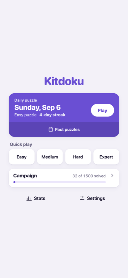 Kitdoku main menu on an iPhone