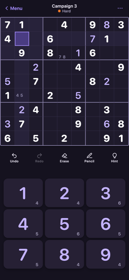 Kitdoku board in dark mode